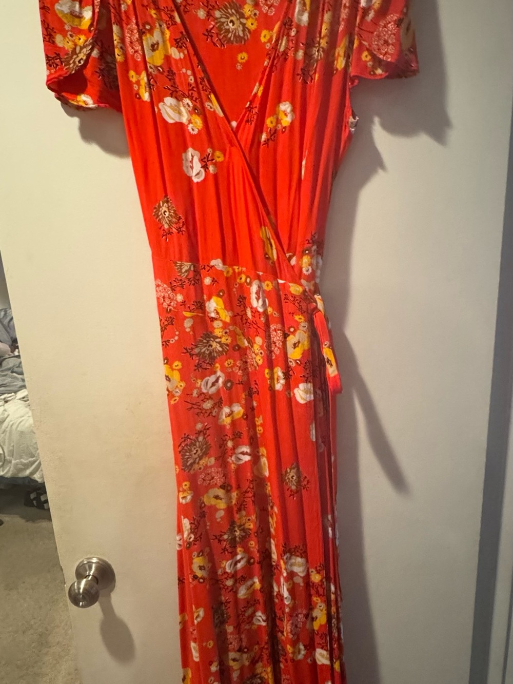Free People Red Floral Wrap Maxi Dress Size Medium